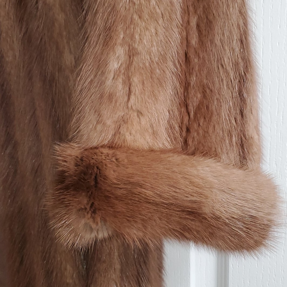 Vintage 1960s Long Hair Beaver Fur Coat Brown Full Length L Estate - Picture 10 of 15